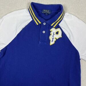 Polo Ralph Lauren Polo Shirt Boys M 10-12 Blue Varsity League Patches Athl Div
